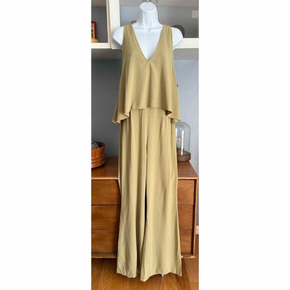 Free People Wild Thing Jumpsuit Wide Leg Light Olive Green Boho Size 10 - Picture 1 of 12
